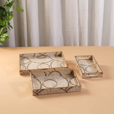 Handcrafted Enamel Coated Rectangle Wooden Serving Trays (Set of 3) 04