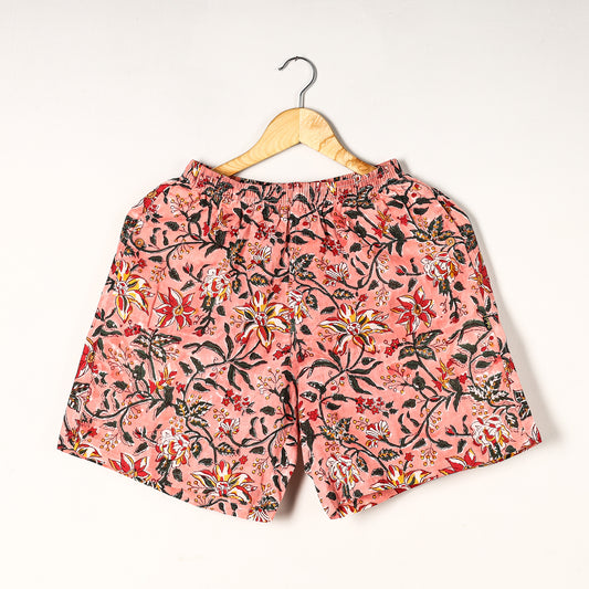 Pink - Sanganeri Block Printed Cotton Unisex Boxer/Shorts