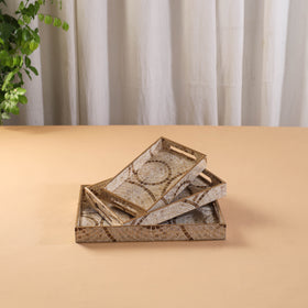 Handcrafted Enamel Coated Rectangle Wooden Serving Trays (Set of 3) 04