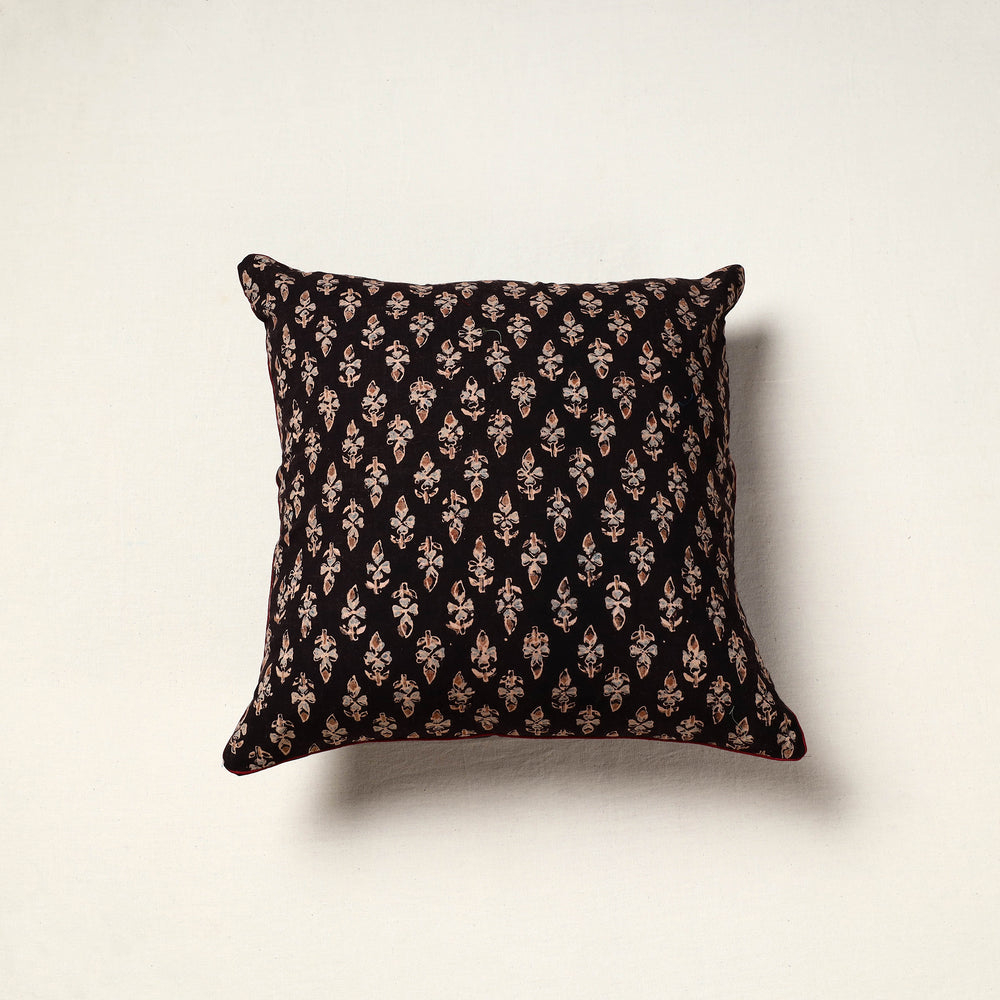 Black - Block Print Cotton Ajrakh Cushion Cover (16 x 16 in) 99