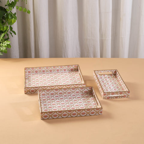 Handcrafted Enamel Coated Rectangle Wooden Serving Trays (Set of 3) 05