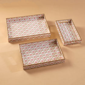 Handcrafted Enamel Coated Rectangle Wooden Serving Trays (Set of 3) 05