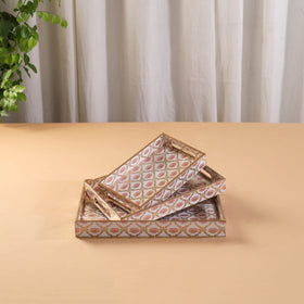 Handcrafted Enamel Coated Rectangle Wooden Serving Trays (Set of 3) 05