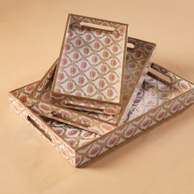 Handcrafted Enamel Coated Rectangle Wooden Serving Trays (Set of 3) 05