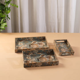 Handcrafted Enamel Coated Rectangle Wooden Serving Trays (Set of 3) 06