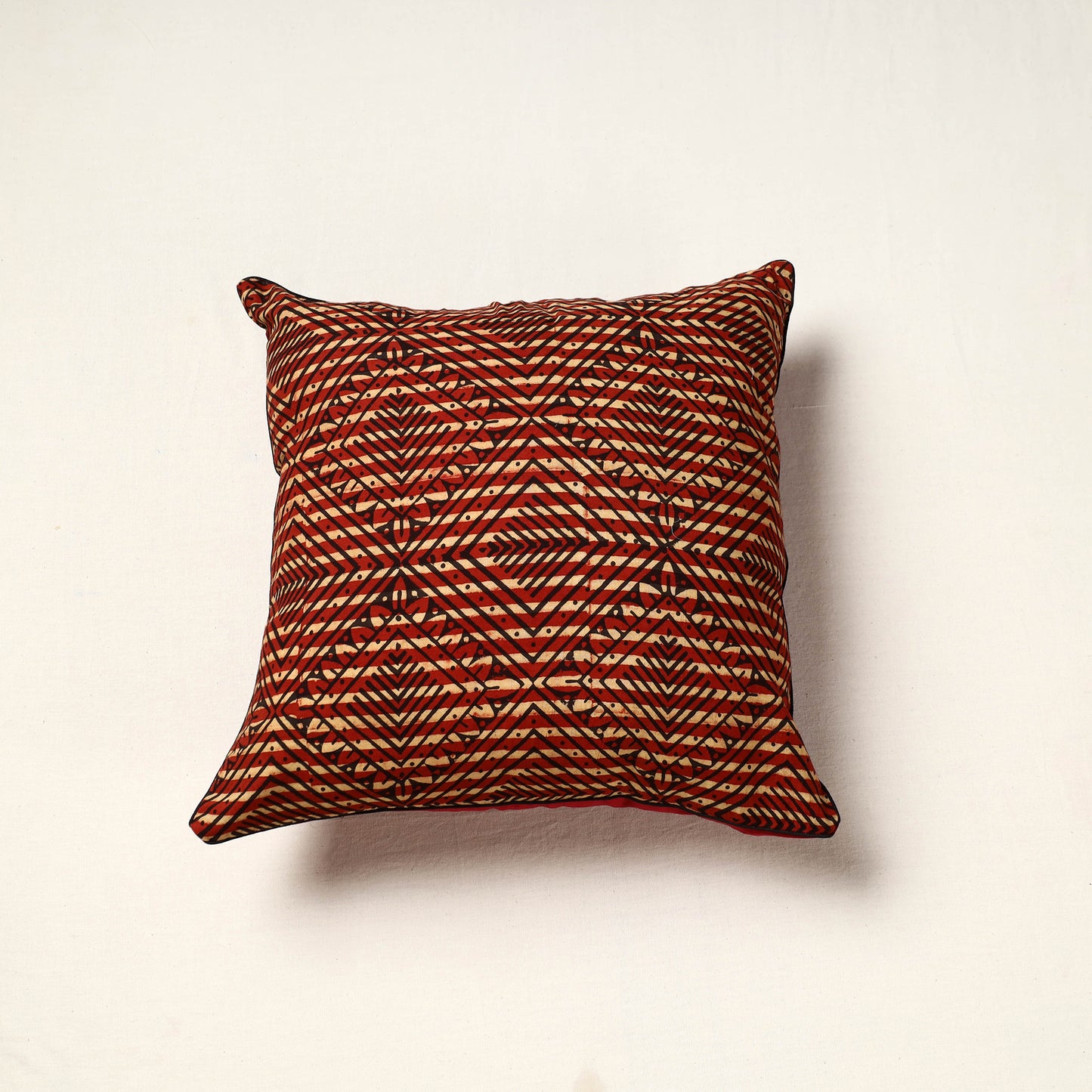 Red - Block Print Cotton Ajrakh Cushion Cover (16 x 16 in) 102