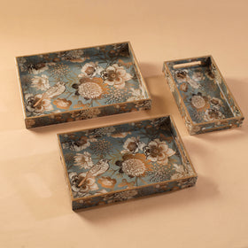 Handcrafted Enamel Coated Rectangle Wooden Serving Trays (Set of 3) 06