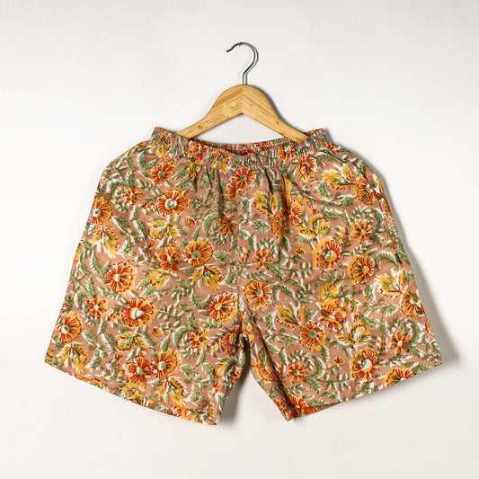 Brown - Sanganeri Block Printed Cotton Unisex Boxer/Shorts