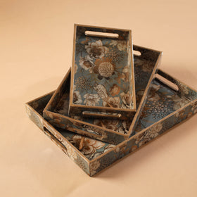Handcrafted Enamel Coated Rectangle Wooden Serving Trays (Set of 3) 06
