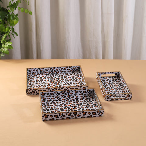 Handcrafted Enamel Coated Rectangle Wooden Serving Trays (Set of 3) 07