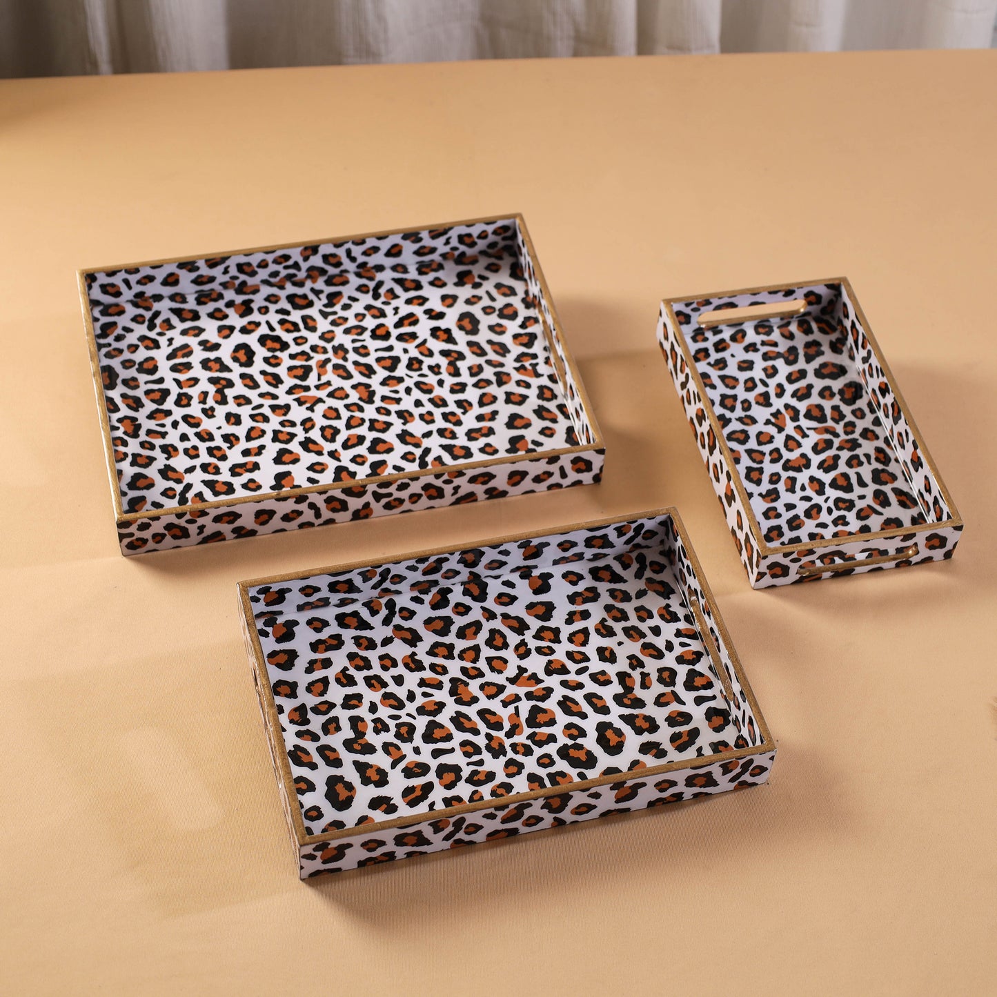 Handcrafted Enamel Coated Rectangle Wooden Serving Trays (Set of 3) 07
