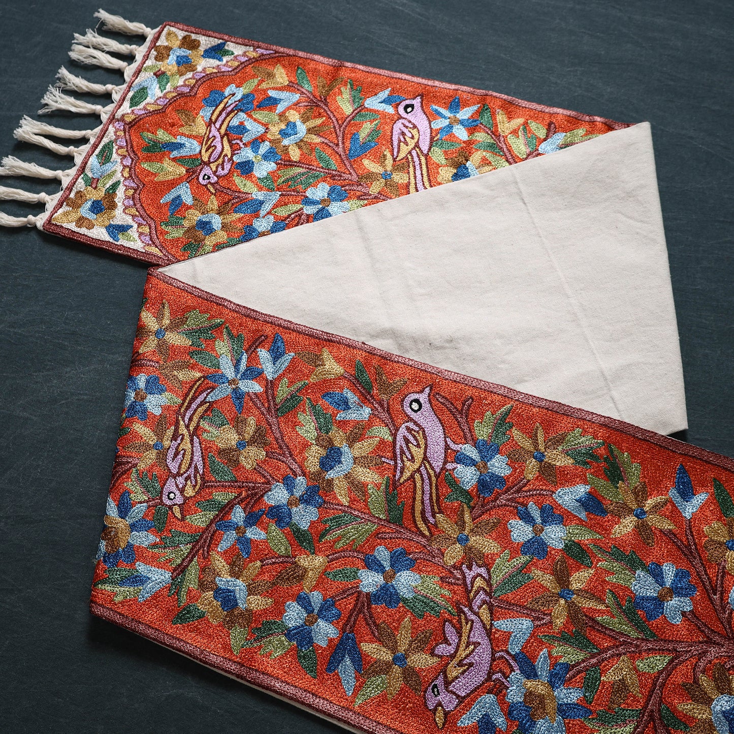 Original Kashmiri Chain Stitch Crewel Hand Embroidery Dining Table Runner (6 x 1 Feet) 34