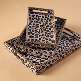 Handcrafted Enamel Coated Rectangle Wooden Serving Trays (Set of 3) 07
