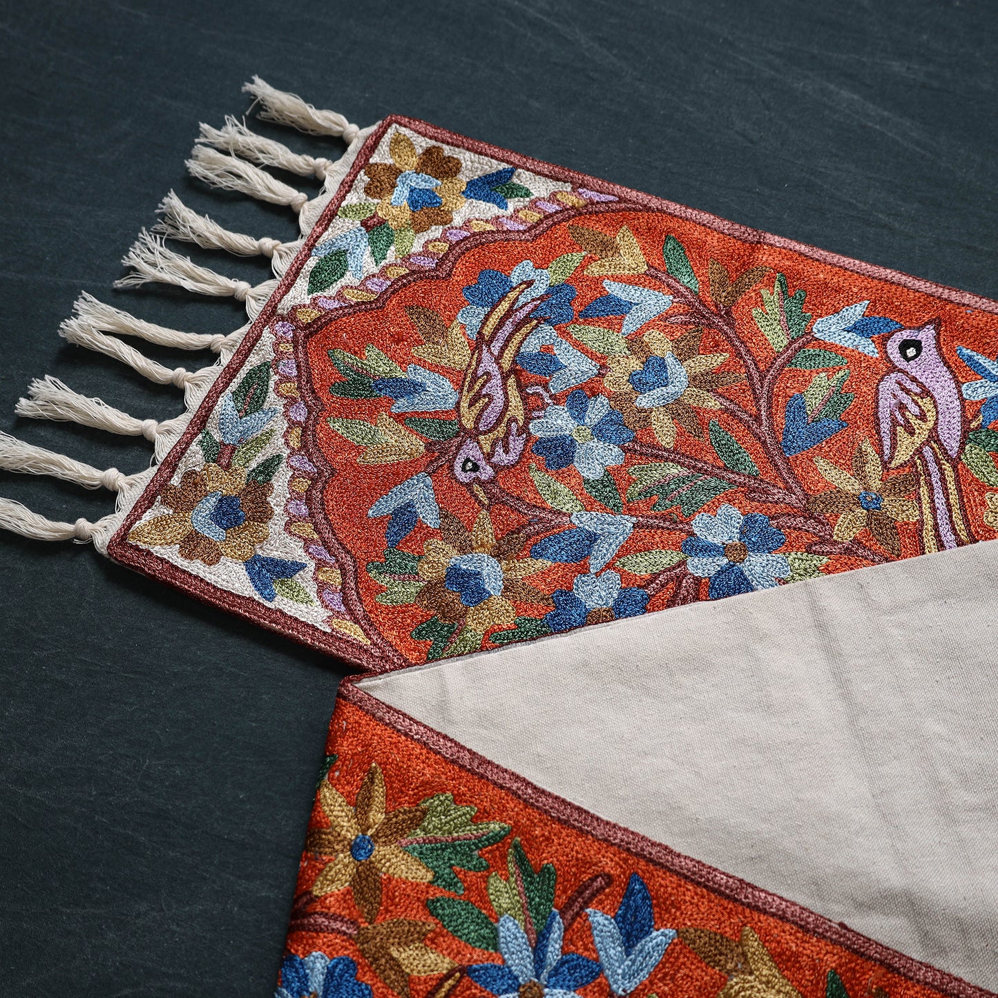 Original Kashmiri Chain Stitch Crewel Hand Embroidery Dining Table Runner (6 x 1 Feet) 34
