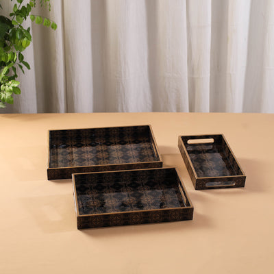 Handcrafted Enamel Coated Rectangle Wooden Serving Trays (Set of 3) 08