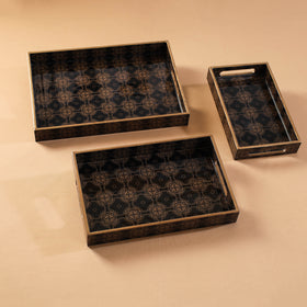 Handcrafted Enamel Coated Rectangle Wooden Serving Trays (Set of 3) 08
