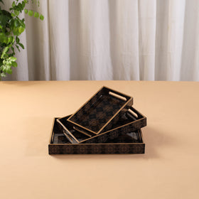 Handcrafted Enamel Coated Rectangle Wooden Serving Trays (Set of 3) 08