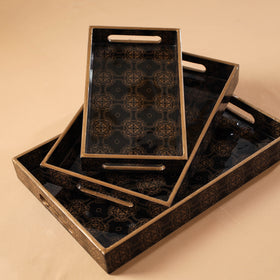 Handcrafted Enamel Coated Rectangle Wooden Serving Trays (Set of 3) 08
