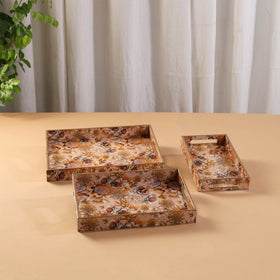 Handcrafted Enamel Coated Rectangle Wooden Serving Trays (Set of 3) 10