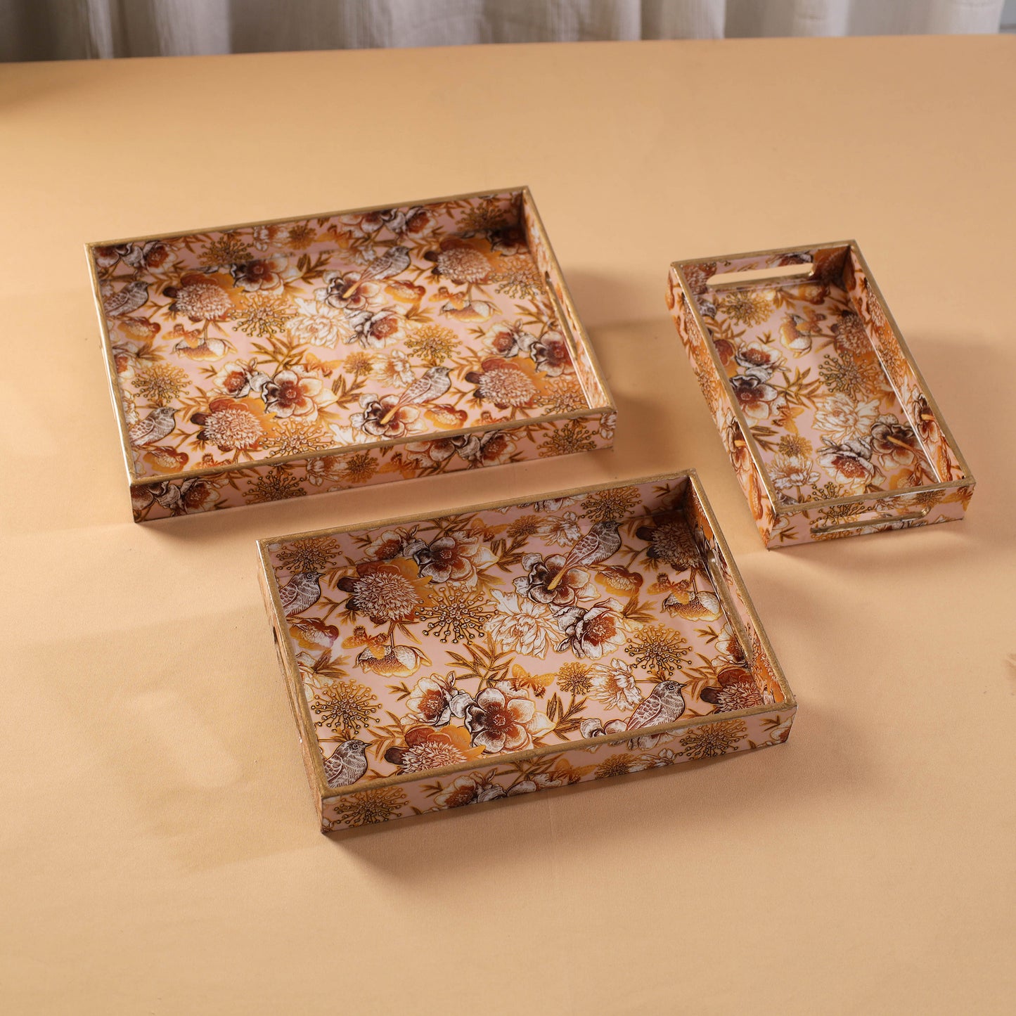 Handcrafted Enamel Coated Rectangle Wooden Serving Trays (Set of 3) 10