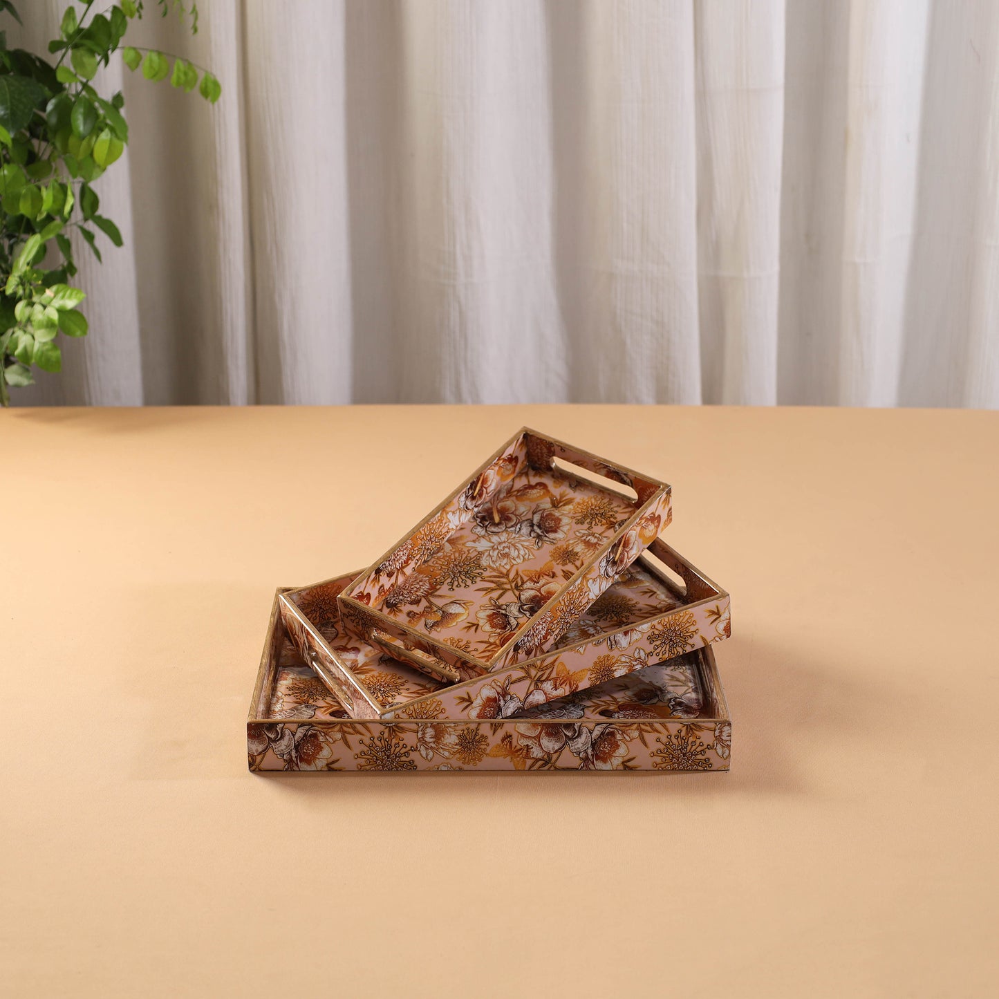 Handcrafted Enamel Coated Rectangle Wooden Serving Trays (Set of 3) 10