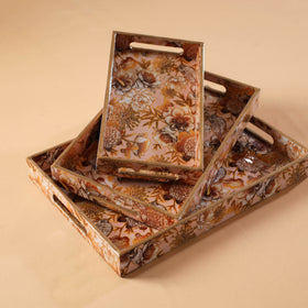 Handcrafted Enamel Coated Rectangle Wooden Serving Trays (Set of 3) 10