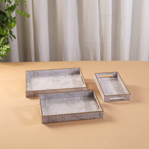 Handcrafted Enamel Coated Rectangle Wooden Serving Trays (Set of 3) 09