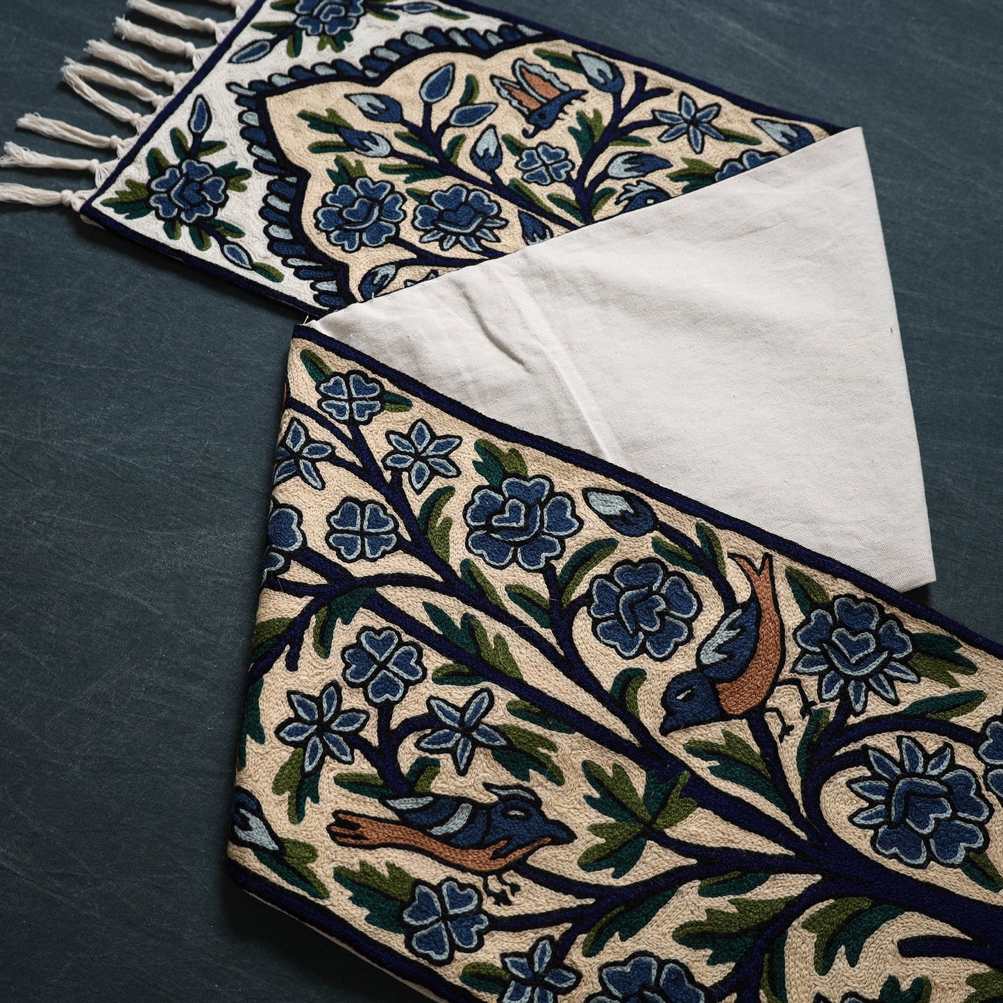 Original Kashmiri Chain Stitch Crewel Hand Embroidery Dining Table Runner (5 x 1 Feet) 37