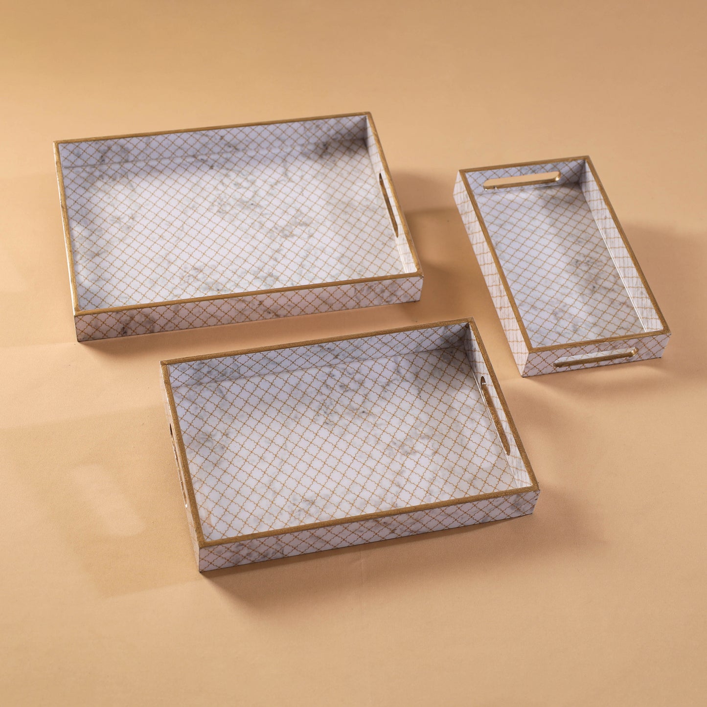Handcrafted Enamel Coated Rectangle Wooden Serving Trays (Set of 3) 09