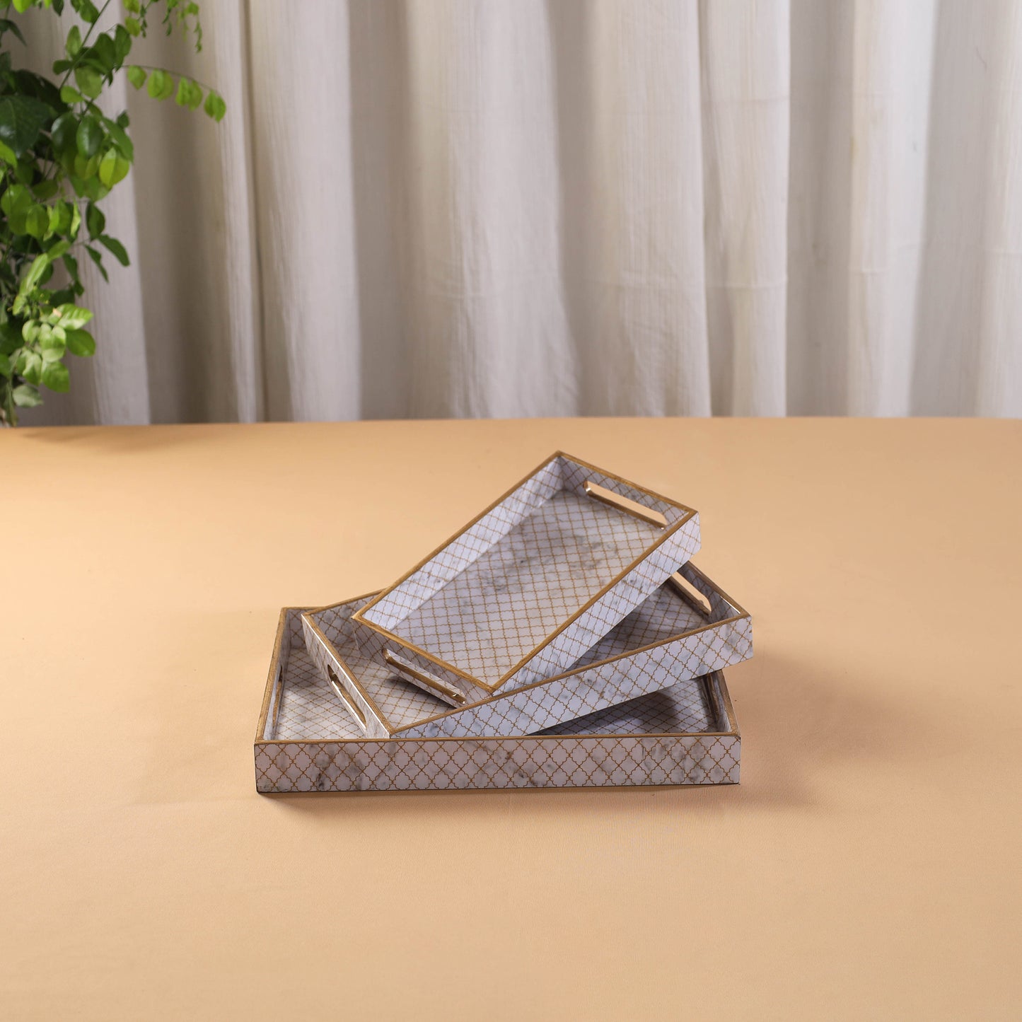 Handcrafted Enamel Coated Rectangle Wooden Serving Trays (Set of 3) 09