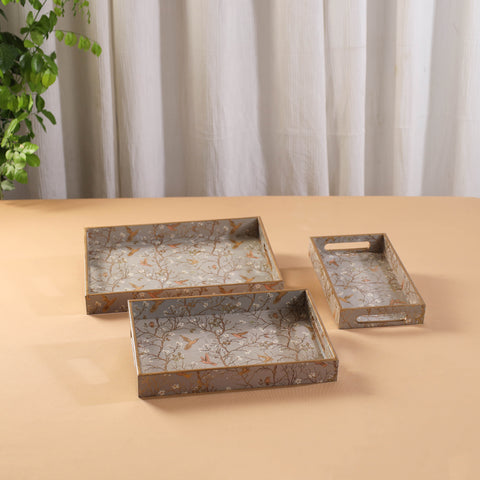 Handcrafted Enamel Coated Rectangle Wooden Serving Trays (Set of 3) 11