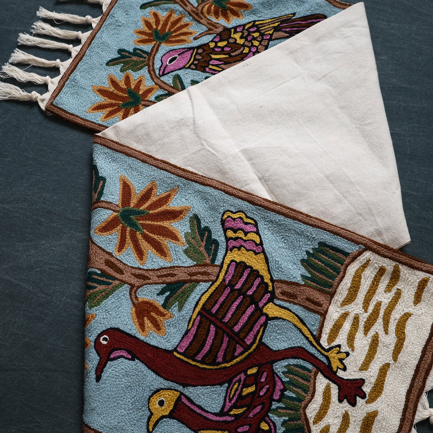 Original Kashmiri Chain Stitch Crewel Hand Embroidery Dining Table Runner (4 x 1 Feet) 38
