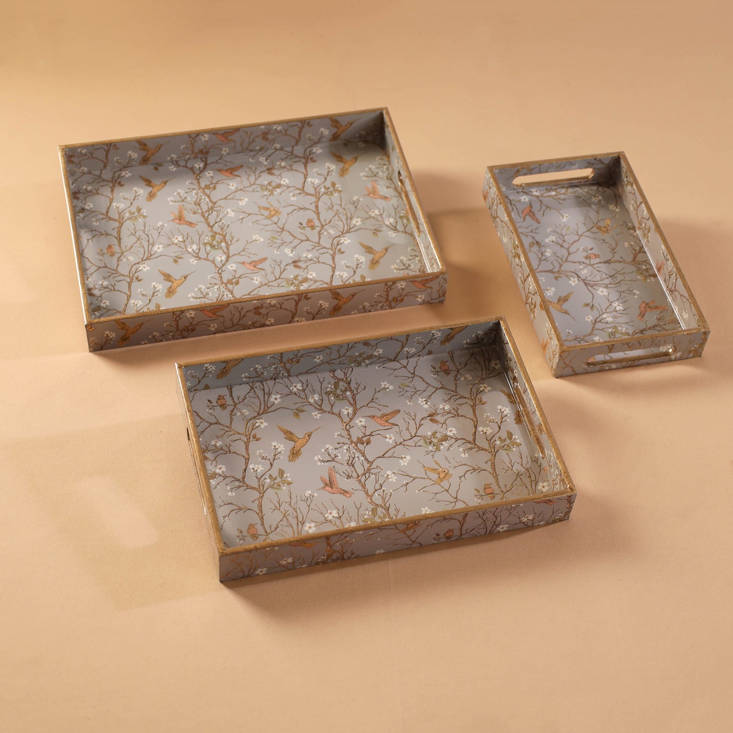 Handcrafted Enamel Coated Rectangle Wooden Serving Trays (Set of 3) 11