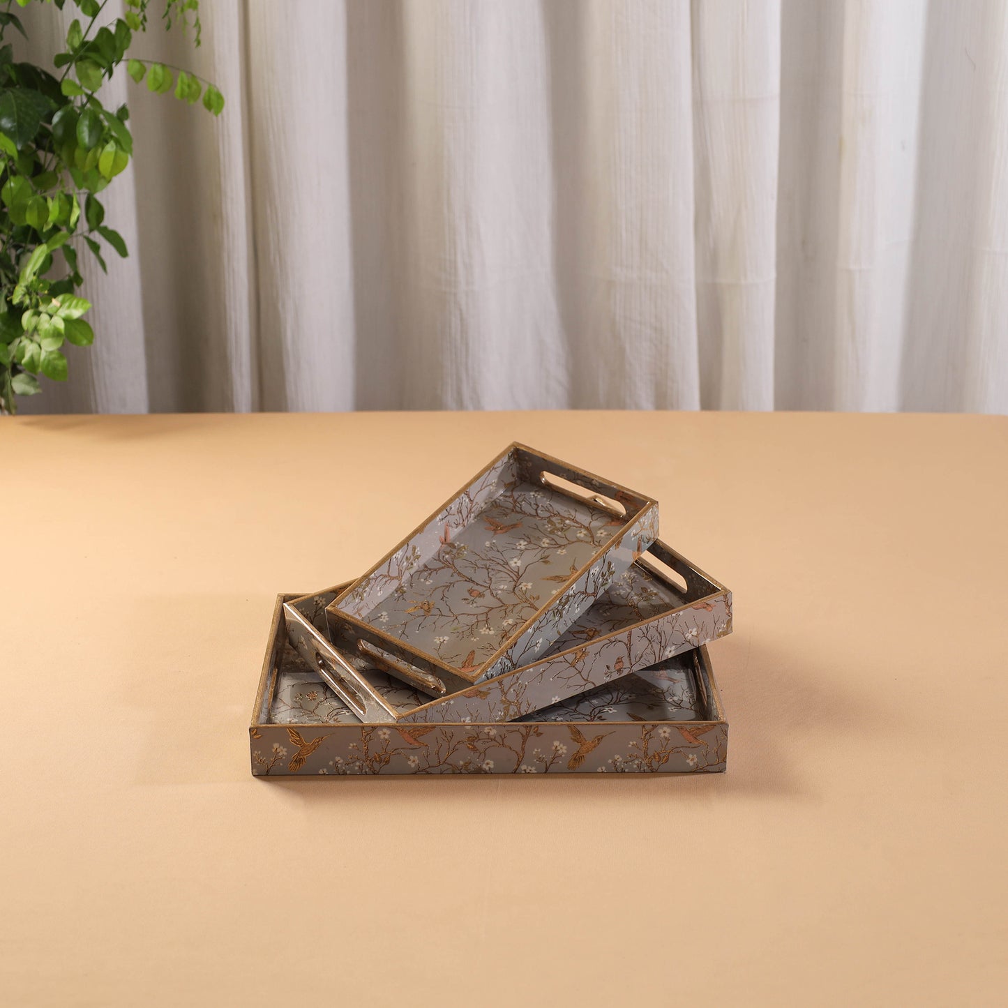 Handcrafted Enamel Coated Rectangle Wooden Serving Trays (Set of 3) 11
