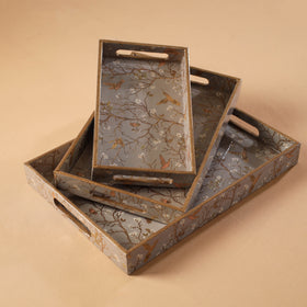Handcrafted Enamel Coated Rectangle Wooden Serving Trays (Set of 3) 11