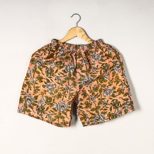 Peach - Sanganeri Block Printed Cotton Unisex Boxer/Shorts