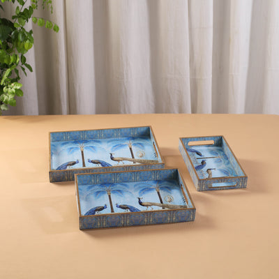 Handcrafted Enamel Coated Rectangle Wooden Serving Trays (Set of 3) 12