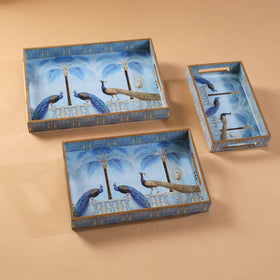 Handcrafted Enamel Coated Rectangle Wooden Serving Trays (Set of 3) 12