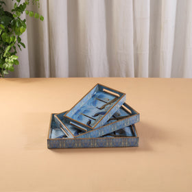 Handcrafted Enamel Coated Rectangle Wooden Serving Trays (Set of 3) 12