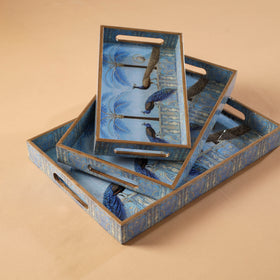 Handcrafted Enamel Coated Rectangle Wooden Serving Trays (Set of 3) 12