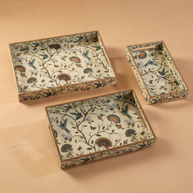 Handcrafted Enamel Coated Rectangle Wooden Serving Trays (Set of 3) 13