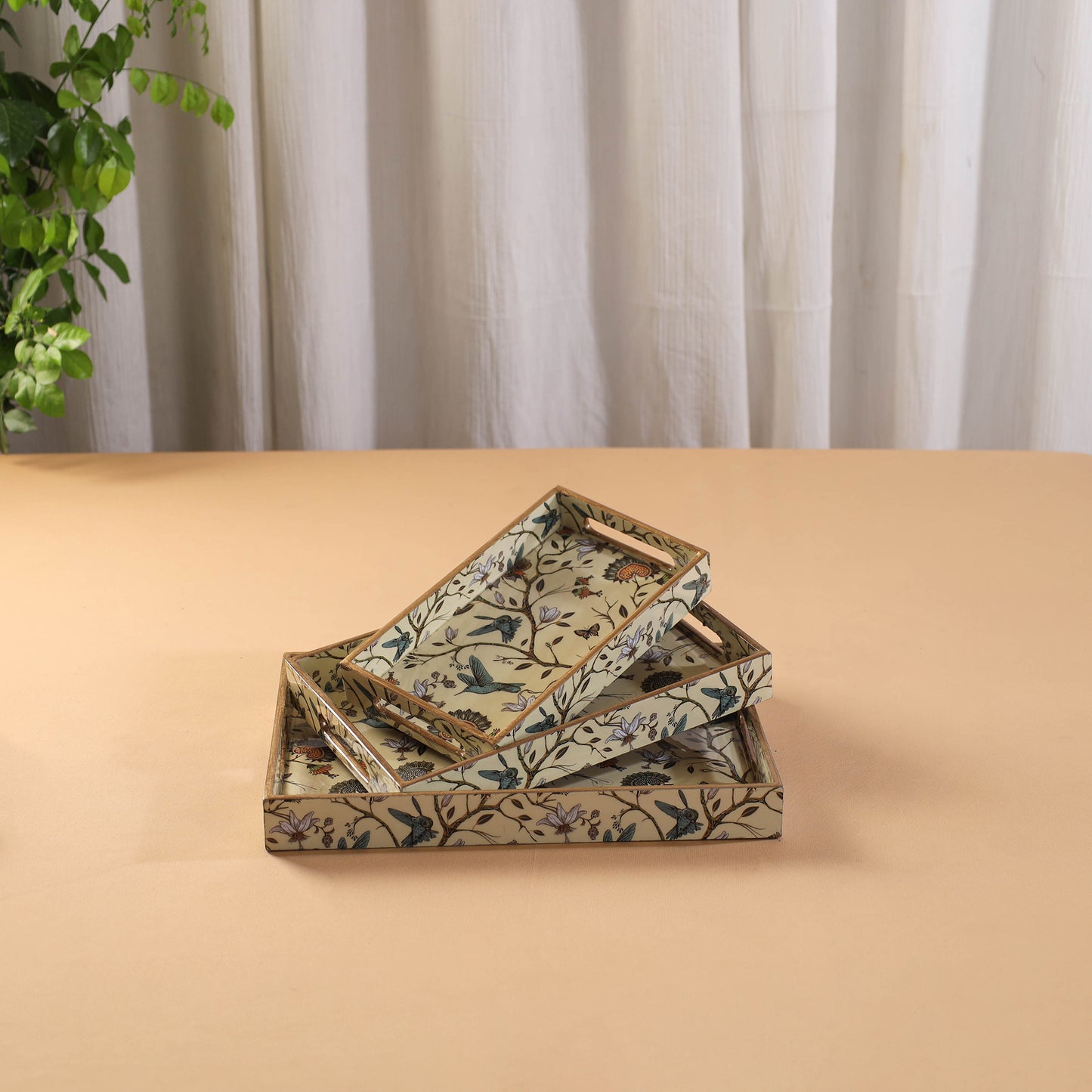 Handcrafted Enamel Coated Rectangle Wooden Serving Trays (Set of 3) 13