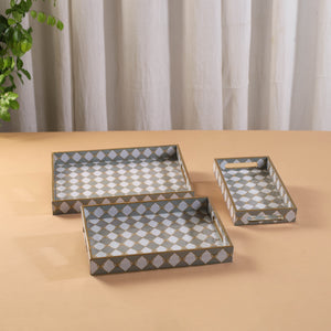 Handcrafted Enamel Coated Rectangle Wooden Serving Trays (Set of 3) 14