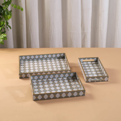 Handcrafted Enamel Coated Rectangle Wooden Serving Trays (Set of 3) 14