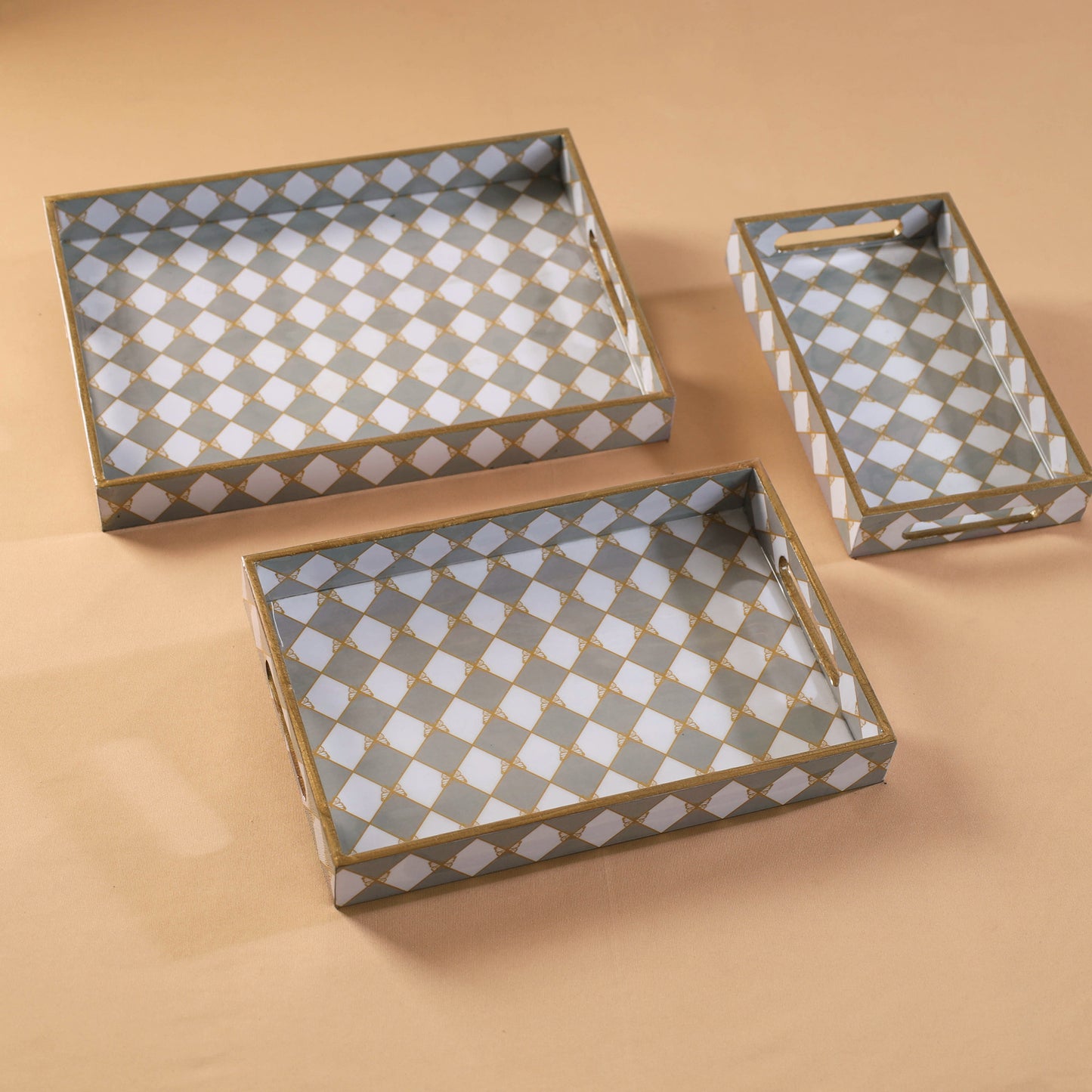Handcrafted Enamel Coated Rectangle Wooden Serving Trays (Set of 3) 14