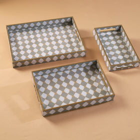 Handcrafted Enamel Coated Rectangle Wooden Serving Trays (Set of 3) 14