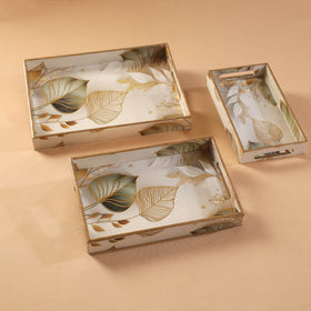 Handcrafted Enamel Coated Rectangle Wooden Serving Trays (Set of 3) 15