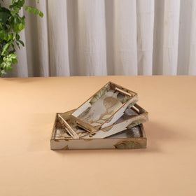 Handcrafted Enamel Coated Rectangle Wooden Serving Trays (Set of 3) 15