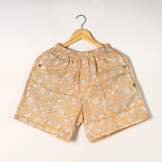 Orange - Sanganeri Block Printed Cotton Unisex Boxer/Shorts
