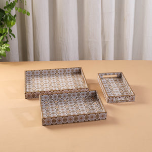 Handcrafted Enamel Coated Rectangle Wooden Serving Trays (Set of 3) 16